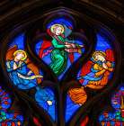 Colorful angels stained glass, Eglise Saint-Bonaventure, Lyon, France. Art Print